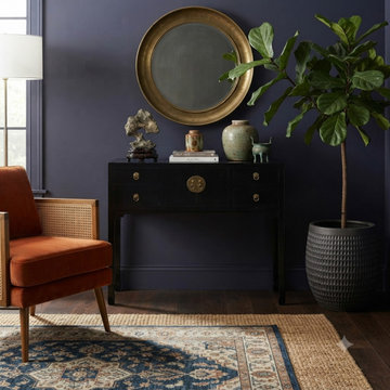 Black 4 Drawers Moon Face Slim Narrow Foyer Console Side Table ws5084