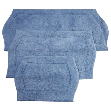 Waterford Collection Tufted Non-Slip Bath Rug, 3 Piece Set, Blue