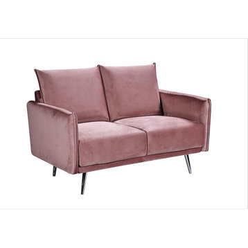 Modern Loveseat, Silver Stainless Steel Legs With Velvet Fabric Seat, Rose