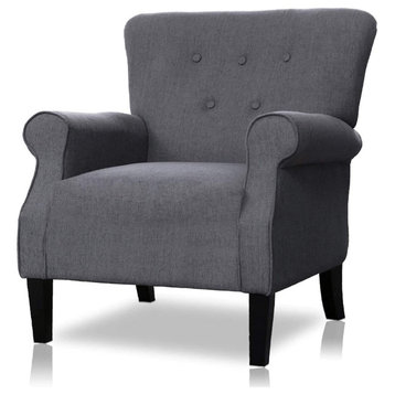 Modern Accent Chair, Padded Seat With Rolled Arms and Wingback, Dark Grey