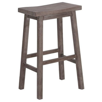Bowery Hill 29.5" Farmhouse Wood Saddle Bar Stool in Barnwood Wire-Brush Brown