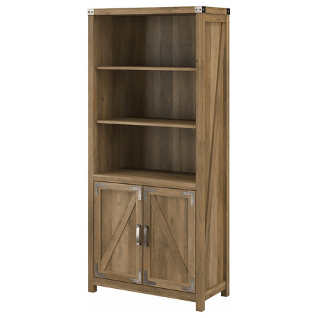 kathy ireland Home Cottage Grove Tall Bookcase With Doors, Reclaimed Pine