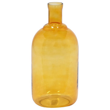 Piper Yellow Transluscent Glass Bottle Shaped Vase With Tapered Neck