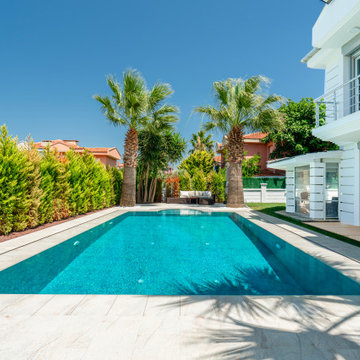 Piazza Cyan & Beige Stone Porcelain Tiles- Cesme,Izmir Villa