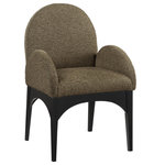 Meridian Furniture - Waldorf Chenille Upholstered Dining Chair, Black, Chenille, Natural Finish, Olive, Arm Chair, Boucle Fabric, Black Finish - The Waldorf Boucle Fabric Dining Arm Chair exudes elegance and comfort. Crafted with solid ash wood, this dining chair boasts a sturdy and durable construction. The black finished legs provide a sleek and welcoming touch to the overall design. The plush olive boucle fabric on the seat and backrest of the chair offers a soft and cozy seating experience, making it an ideal choice for long dinner conversations with family and friends.