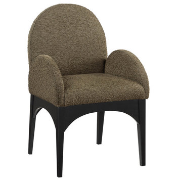 Waldorf Upholstered Dining Chair, Olive, Boucle, Black, Arm Chair
