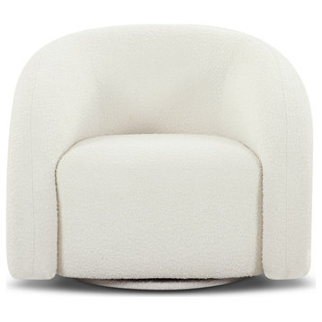 Poly and Bark Volos Swivel Chair, Ivory White Boucle
