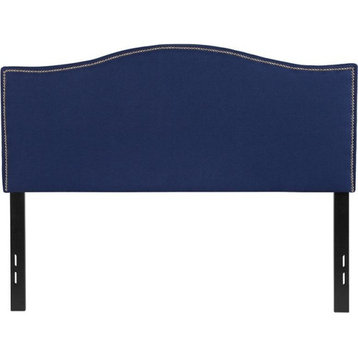 Lexington Upholstered Full Size Headboard With Accent Nail Trim, Navy Fabric