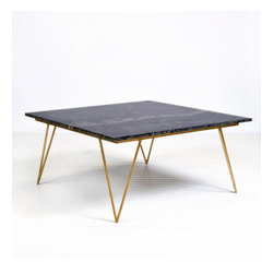 Worlds Away Neal Gold Leafed Coffee Table with Black Marble Top - Coffee Tables