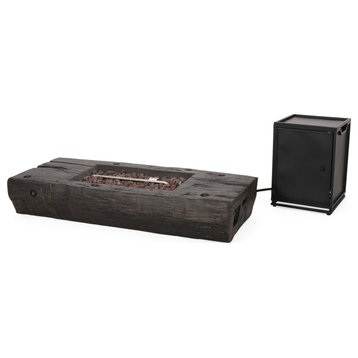 Ramon Outdoor Wood Finish Rectangular Fire Pit With Tank Holder