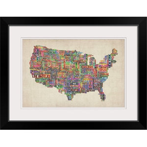 Black and White" Poster Print "United States Cities Text Map
