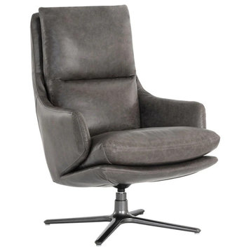 Isondo Swivel Swivel Lounge Chair - Gunmetal - Marseille Concrete Leather