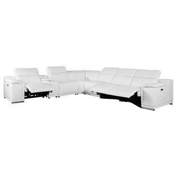 Frederico Genuine Italian Leather 7-Piece 1 Console 3-Power Reclining Sectional, White