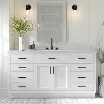 Ariel Hepburn 67" Oval Sink Bath Vanity, White, 1.5" White Quartz