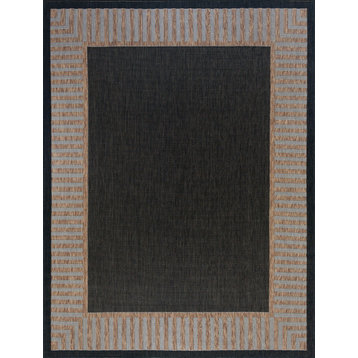 Elgin Transitional Striped Border Black/Gold Indoor/Outdoor Area Rug, 8'x10'