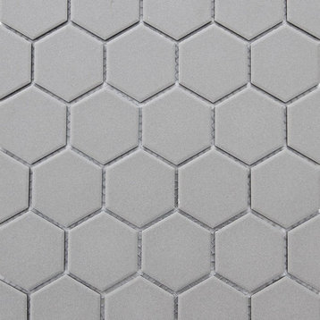 12"x12" Retro Unglazed Hexagon Mosaic, Light Gray, 12"x12"