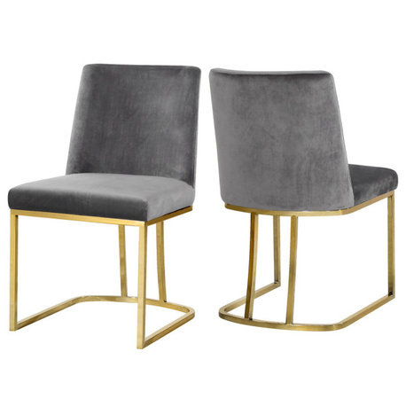 The Josephine Upholstered Dining Chair, Set of 2, Gray, Gold