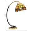1-Light Desk Lamp, Matte Black/New Age Brass, 7" Amber Dragonfly Art Glass