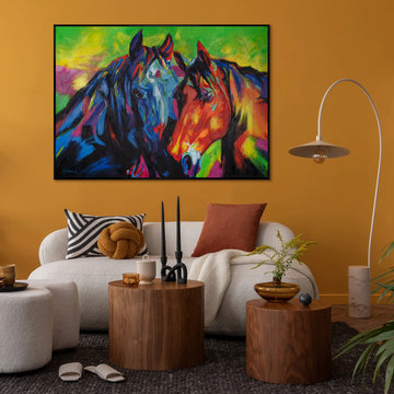 Framed abstract canvas art - Handmade colorful painting "Colorful Manes"
