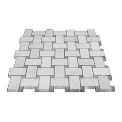 Statuary Crystal Marble Italian White Statuario Basketweave Mosaic Tile with Bar - Home Accessories & Decor