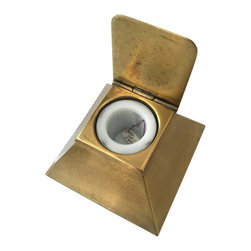 Egyptian Revival Brass Pyramid Ink Well with Milk Glass Holder - Desk Accessories