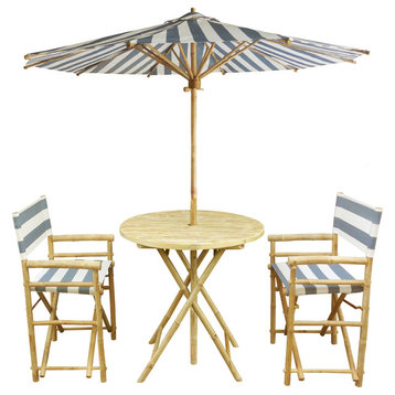 Bamboo 4-Piece Round Table Set, Navy and White Stripes