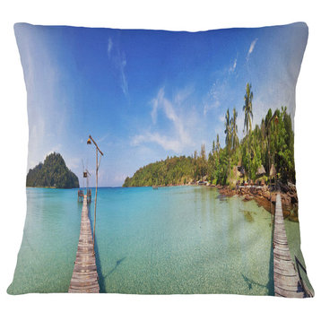 Piers And Palm Trees On Island Landscape Photography Throw Pillow, 16"x16"