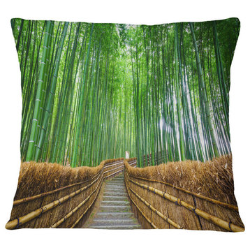 Path To Bamboo Forest Landscape Photography Throw Pillow, 16"x16"