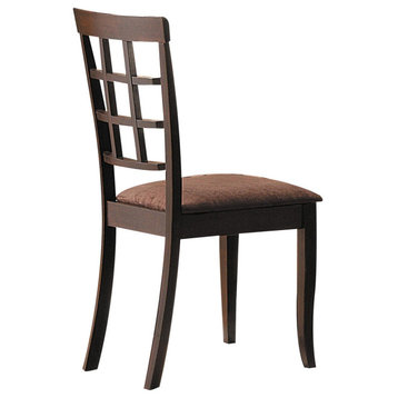Wood And Fabric Side Chairs With Open Grid Pattern Back Espresso Brown Set Of 2