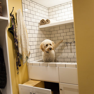 Laundry and mud room with custom dog wash