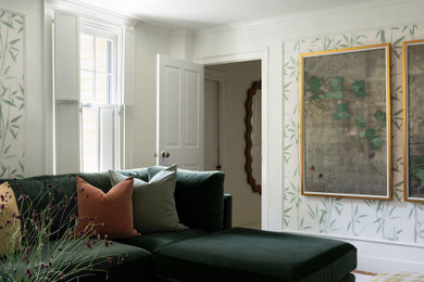 Example of a transitional living room design in Providence