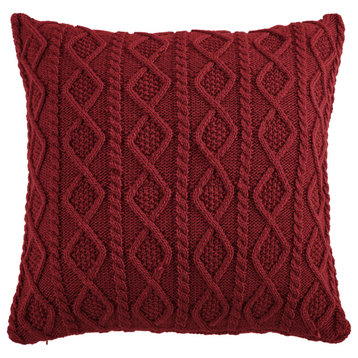 Cable Knit Soft Diamond Euro Sham, 26"x26", Red