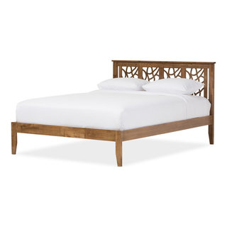 Trina Contemporary Tree Branch Inspired Walnut Wood Platform Bed