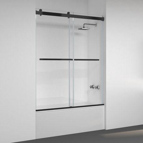 Spezia 60" W x 58" H Double Sliding Frameless Tub Door, Matte Black, 60" W X 58" H