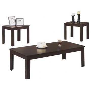 Table Set 3pcs Set Coffee End Side Accent Living Room Laminate Brown