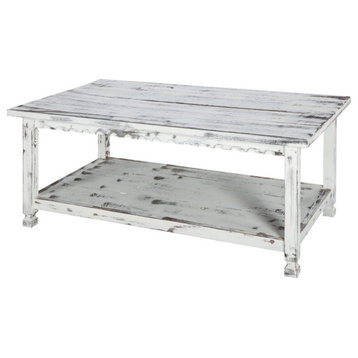 Country Cottage 42"L Coffee Table, White Antique Finish