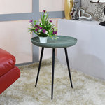 Get My Rugs LLC - Handmade Aluminium And Iron Round Tray Green Color Side Table, 16x16x20 - This modern side table very durable, super easy to assemble, you just have to screw in the three legs, No tools needed. Handmade Aluminium And Iron Round Tray Green Color Side Table is a stylish addition to your home. This Round side table looks great anywhere you put it, can be used as a round table in living room; as an old school nightstand for bedroom; waterproof top to make a nice potted plant stand; also as a mini coffee table for small spaces. Office, Spa and Restaurant.
