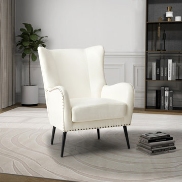 39" Comfy Living Room Armchair With Special Arms, Ivory