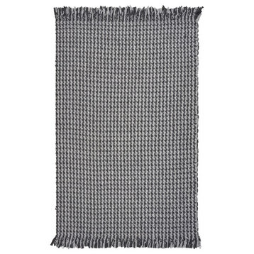 9'X12' Grey Hand Woven Houndstooth With Braided Fringe Indoor Area Rug