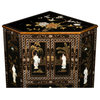 Black Lacquer Mother of Pearl Oriental Corner Cabinet