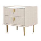 2 Drawers Nightstand PU Leather Bedside Table Nightstand with Gold Metal Legs