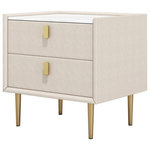 Homary - 2 Drawers Nightstand PU Leather Bedside Table Nightstand with Gold Metal Legs - This attractive nightstand has a modern look that is both stylish and functional, and it is sure to catch the attention of anybody who sees it. The handsome PU leather appearance finish will provide a touch of sophistication to any bedroom environment. It has a simple sleek modern design that will bring a charming of luxurious style to your space and your bedroom will seem more stylish. Two large storage drawers give plenty of storage space for all of your bedside essentials, helping to keep the area around your bed clean and tidy. This nightstand may be used stand-alone or in conjunction with other pieces of furniture in your home will be the ideal addition to your living room or bedroom to create a timeless aesthetic.