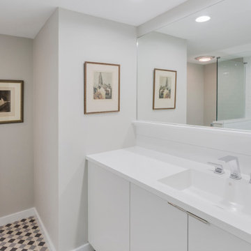 Minimalist Condo Bathroom with Custom White Vanity