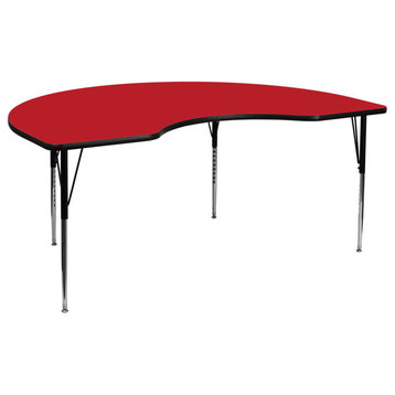 48''W x 96''L Kidney Red HP Laminate Activity Table-Adjustable Legs