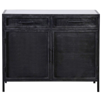 Black Iron and White Marble Side Cabinet
