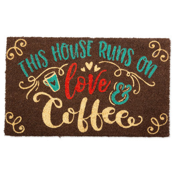 DII 30x18" Modern Coir Fabric Love & Coffee Doormat in Brown/Blue
