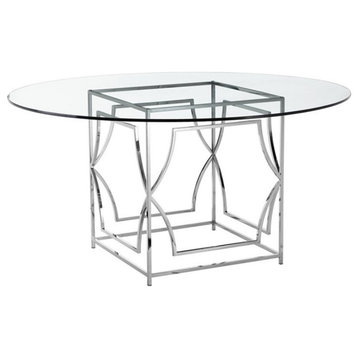 American Home Classic Edward Round Metal Dining Table in High Polish Silver
