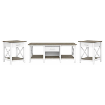 Bush Furniture Key West Coffee Table with Set of 2 End Tables, Shiplap...