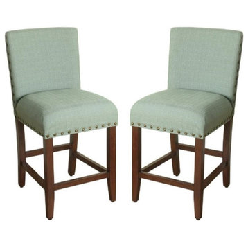 Home Square 24" Fabric Counter Height Barstool in Seafoam Green - Set of 2