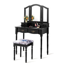 50 Most Por Bedroom And Makeup Vanities For 2019 Houzz Costway Black Tri Folding Mirror Vanity Makeup Table Stool Set W 4 Drawers